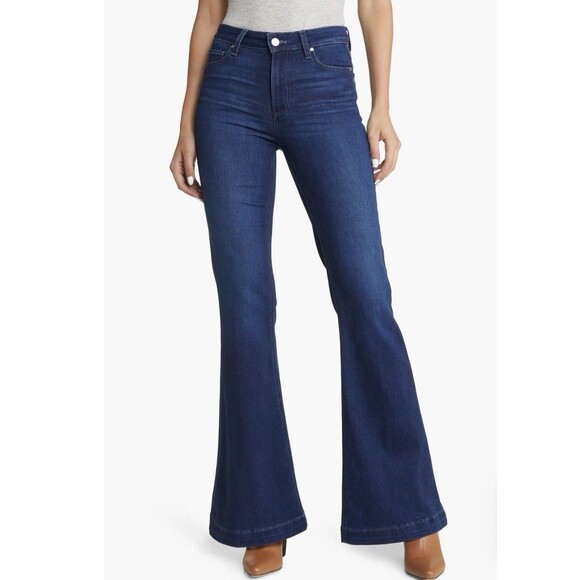 Paige Denim - Paige Women's Genevieve High Waisted Flare Leg Jeans Size 32 Blue Dark Wash